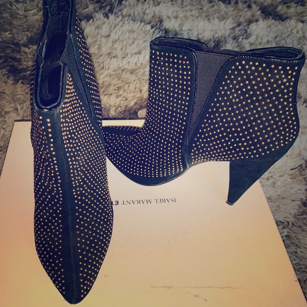 Suede Gold Studded Ankle Boots